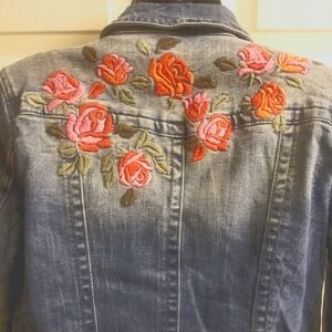 INC. DENIM JACKET DESIGNER NEW! Rose Embroidery